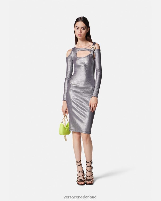 Versace barokke midi-jurk met uitgesneden gesp vrouwen zilver kleding J2T4F42196
