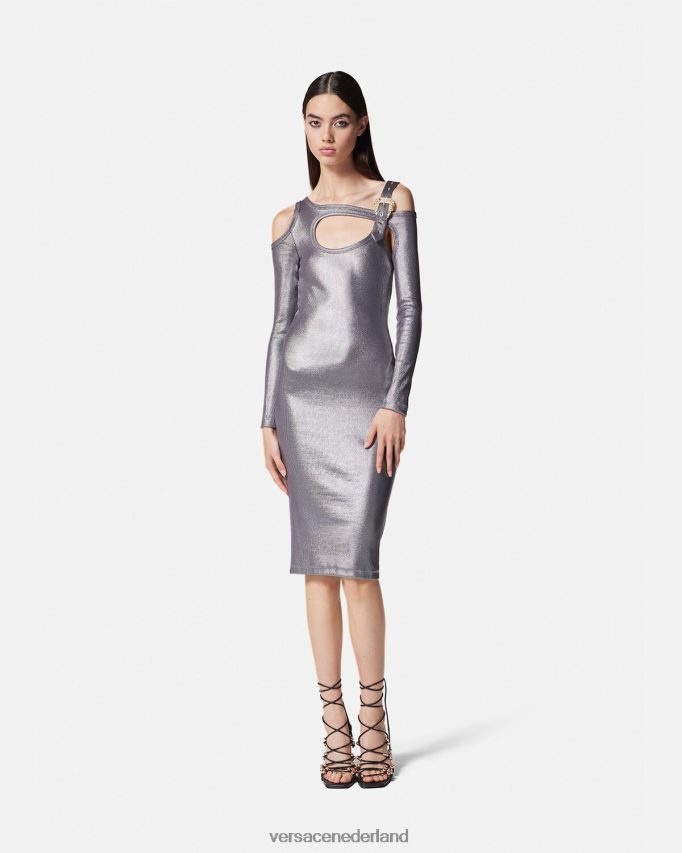 Versace barokke midi-jurk met uitgesneden gesp vrouwen zilver kleding J2T4F42196
