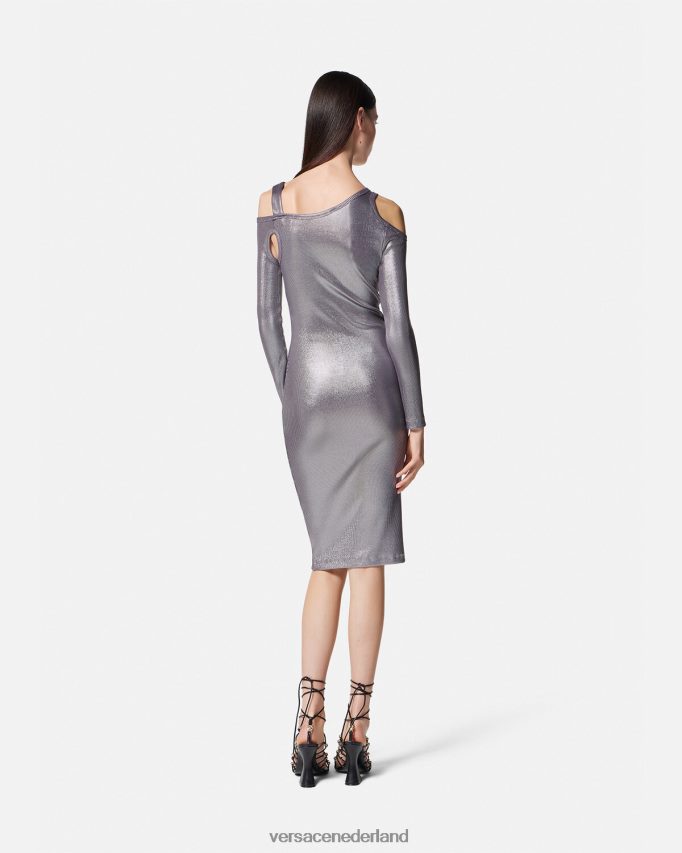 Versace barokke midi-jurk met uitgesneden gesp vrouwen zilver kleding J2T4F42196