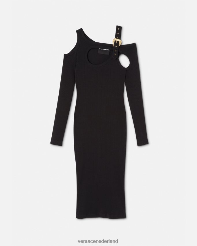Versace barokke midi-jurk met uitgesneden gesp vrouwen zwart kleding J2T4F42143
