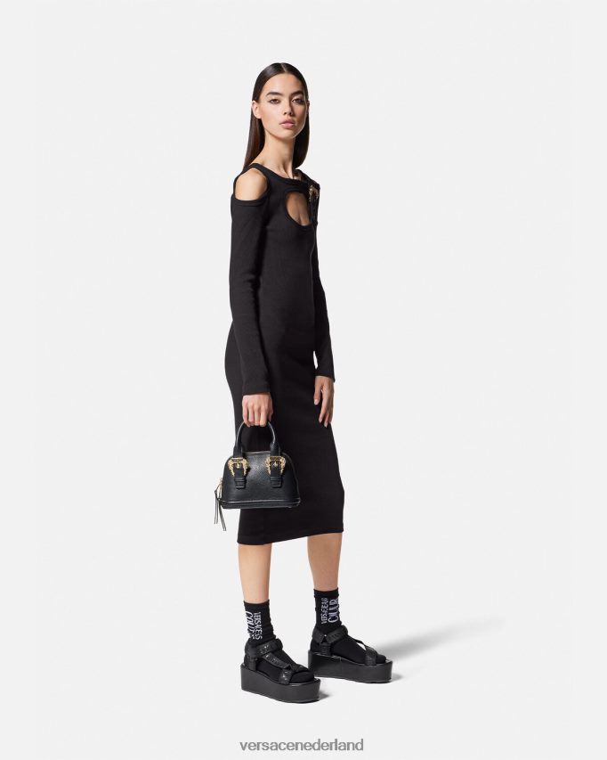 Versace barokke midi-jurk met uitgesneden gesp vrouwen zwart kleding J2T4F42143