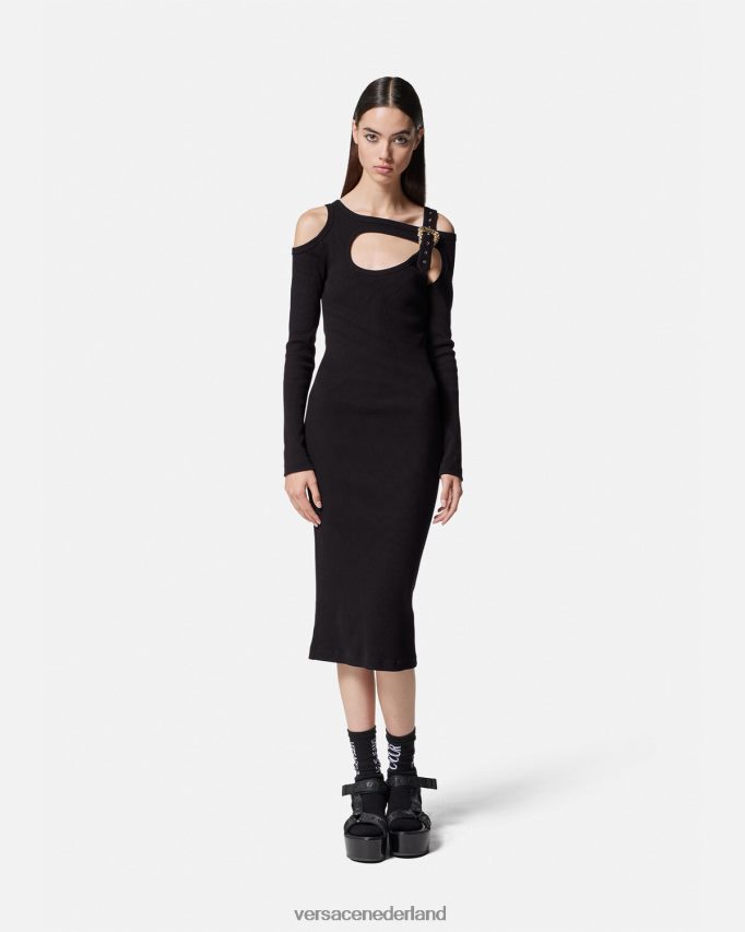Versace barokke midi-jurk met uitgesneden gesp vrouwen zwart kleding J2T4F42143