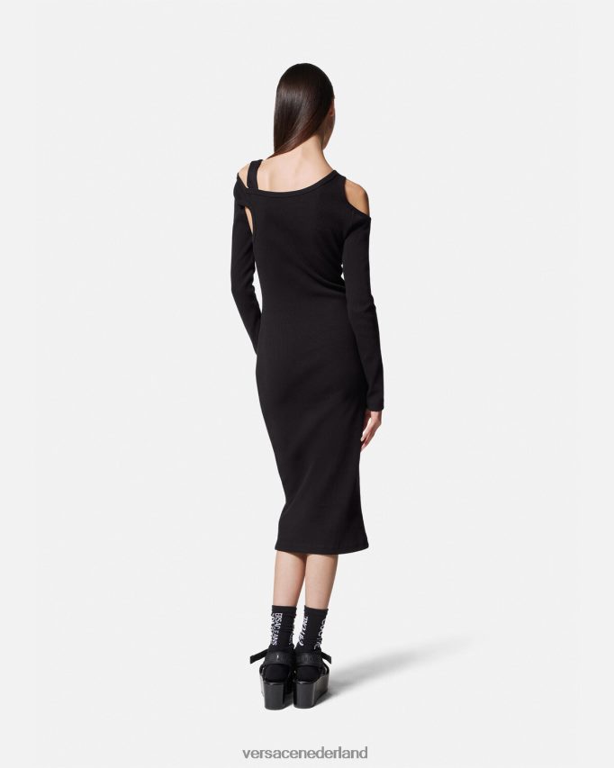 Versace barokke midi-jurk met uitgesneden gesp vrouwen zwart kleding J2T4F42143