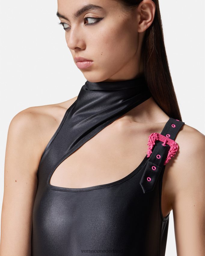 Versace barokke mini-jurk met gesp vrouwen zwart kleding J2T4F42195