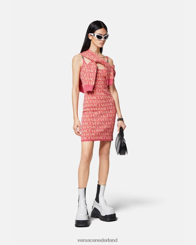 Versace geheel gebreide midi-jurk vrouwen roze en wit kleding J2T4F424