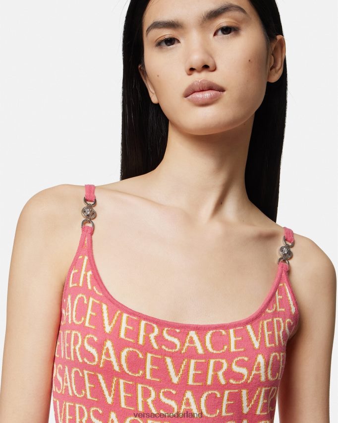 Versace geheel gebreide midi-jurk vrouwen roze en wit kleding J2T4F424