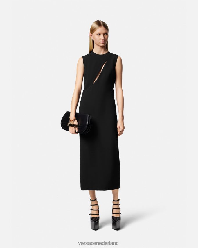 Versace mouwloze midi-jurk met uitgesneden mouwen vrouwen zwart kleding J2T4F446