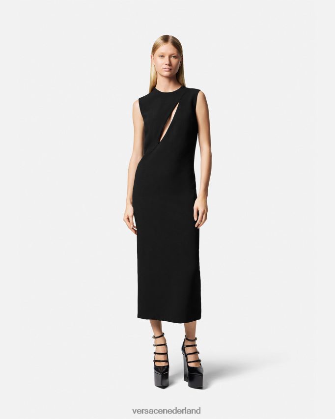 Versace mouwloze midi-jurk met uitgesneden mouwen vrouwen zwart kleding J2T4F446