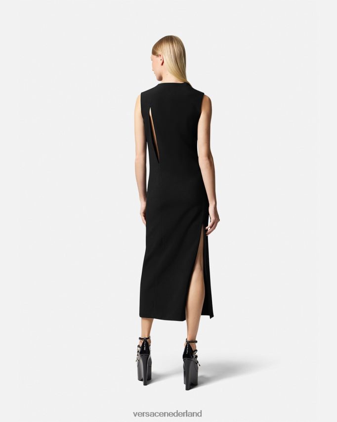 Versace mouwloze midi-jurk met uitgesneden mouwen vrouwen zwart kleding J2T4F446