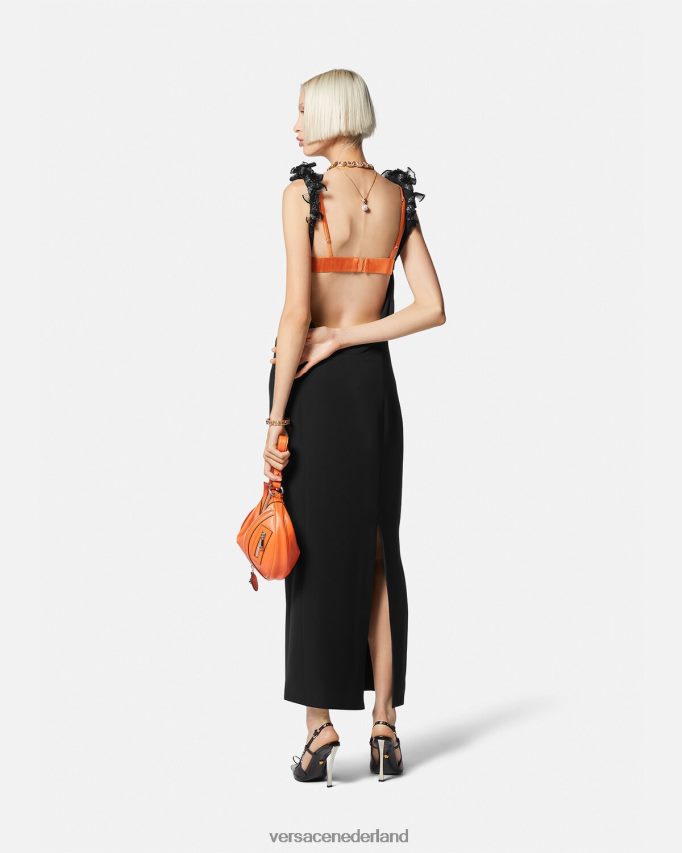 Versace opgerolde, verfraaide zijden midi-jurk vrouwen zwart kleding J2T4F462