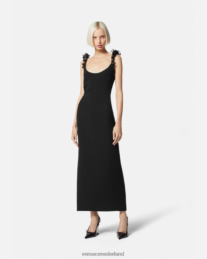 Versace opgerolde, verfraaide zijden midi-jurk vrouwen zwart kleding J2T4F462