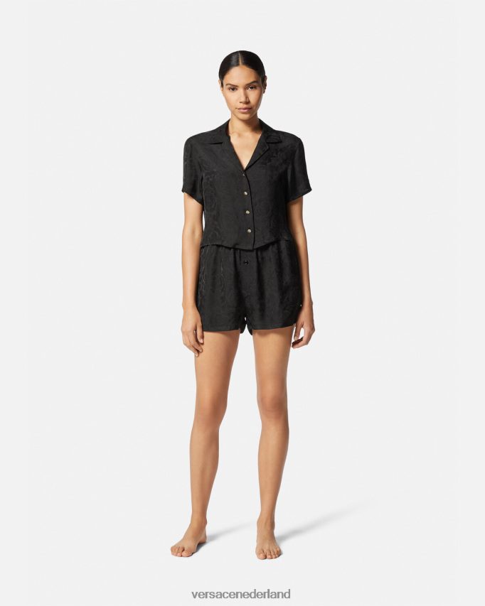 Versace Barocco jacquard cropped pyjamatopje vrouwen zwart grijs ondergoed en strandkleding J2T4F41028