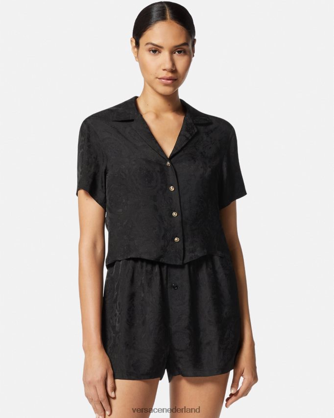Versace Barocco jacquard cropped pyjamatopje vrouwen zwart grijs ondergoed en strandkleding J2T4F41028