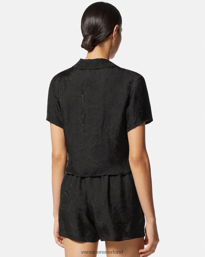 Versace Barocco jacquard cropped pyjamatopje vrouwen zwart grijs ondergoed en strandkleding J2T4F41028
