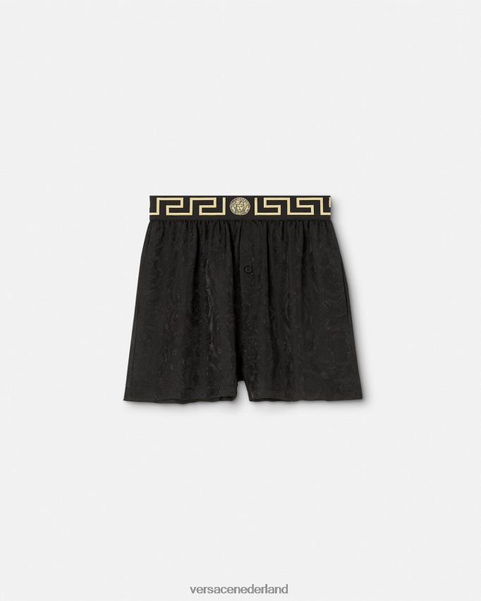 Versace Greca barocco pyjamabroek met rand vrouwen zwart grijs ondergoed en strandkleding J2T4F41025