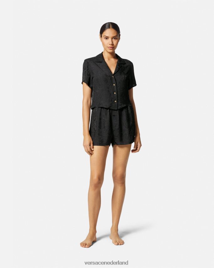 Versace Greca barocco pyjamabroek met rand vrouwen zwart grijs ondergoed en strandkleding J2T4F41025
