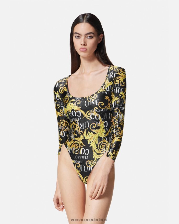 Versace couture bodysuit met logo vrouwen zwart goud kleding J2T4F42211