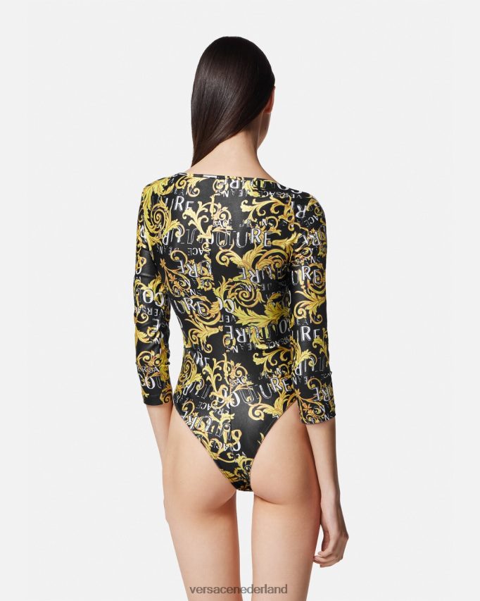 Versace couture bodysuit met logo vrouwen zwart goud kleding J2T4F42211