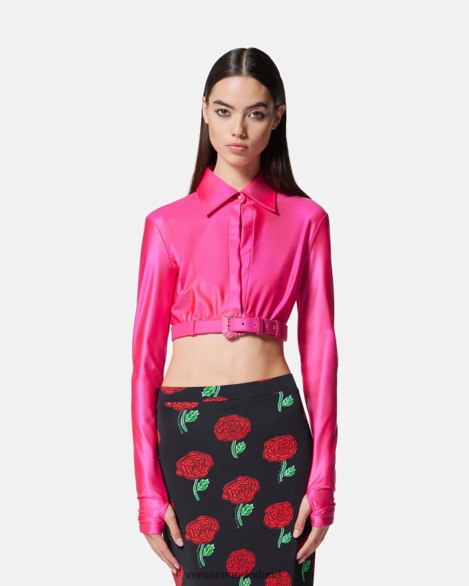 Versace barok crop-shirt met gesp vrouwen fuchsia kleding J2T4F42218
