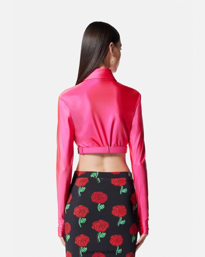 Versace barok crop-shirt met gesp vrouwen fuchsia kleding J2T4F42218