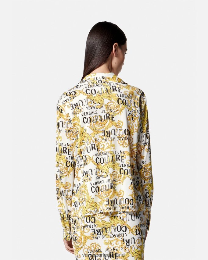 Versace couture-shirt met logo vrouwen goud en wit kleding J2T4F42201