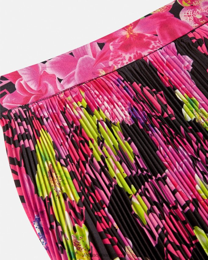 Versace Geplooide rok met logo-orchidee vrouwen zwart en afdrukken kleding J2T4F4183