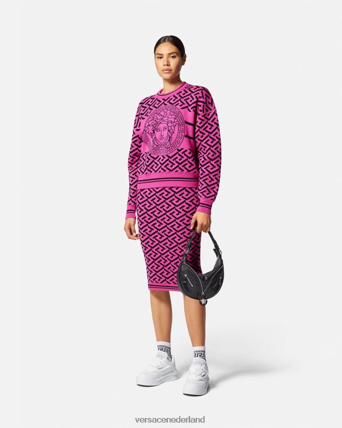 Versace La Greca jacquard midi-rok vrouwen fuchsia kleding J2T4F4180