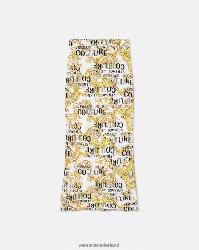 Versace Midi-rok met logocouture vrouwen goud en wit kleding J2T4F42251