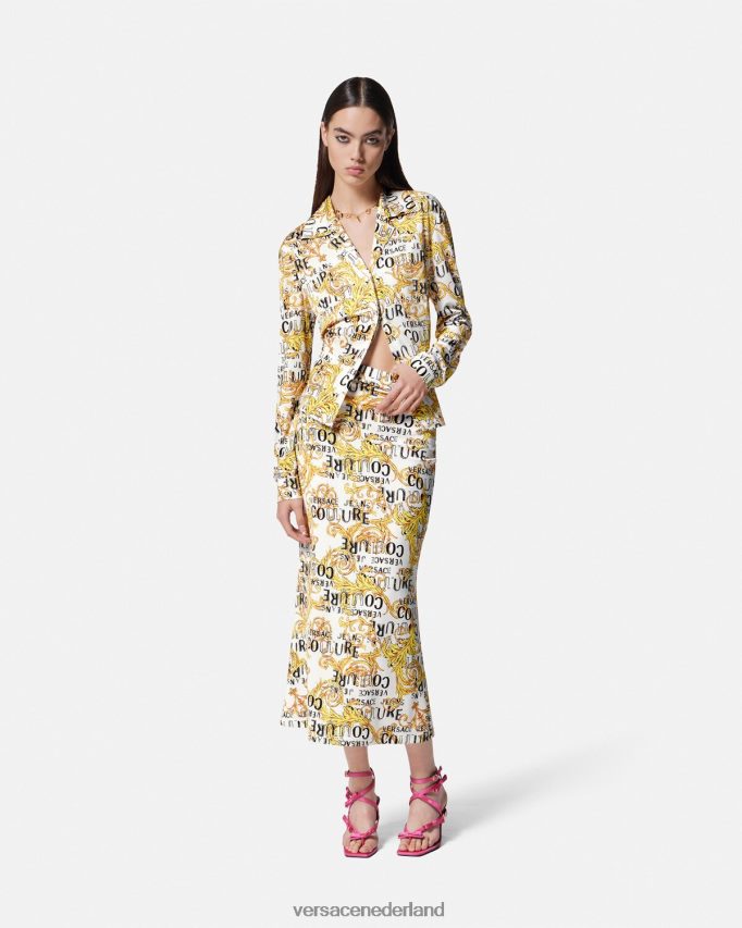 Versace Midi-rok met logocouture vrouwen goud en wit kleding J2T4F42251