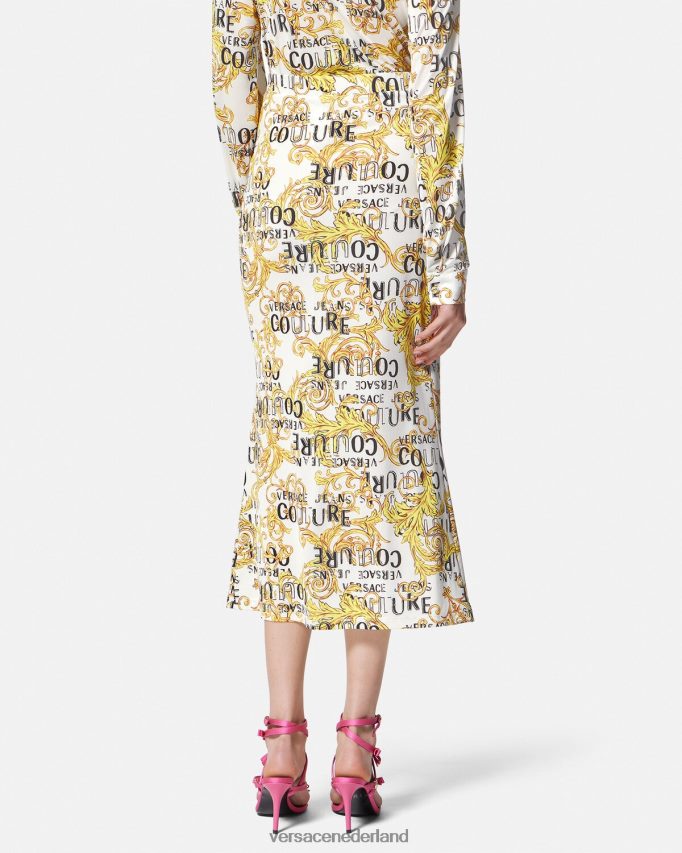 Versace Midi-rok met logocouture vrouwen goud en wit kleding J2T4F42251