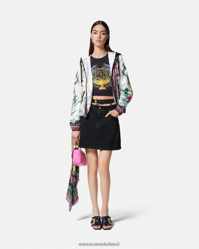 Versace barokke denim minirok met gesp vrouwen zwart kleding J2T4F42151