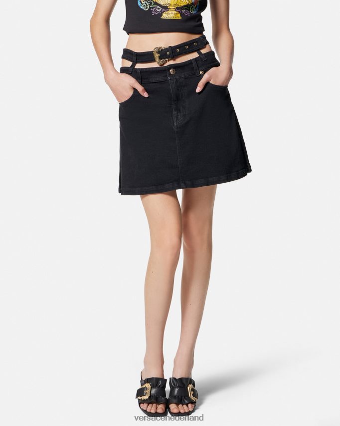 Versace barokke denim minirok met gesp vrouwen zwart kleding J2T4F42151