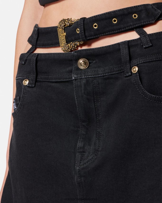 Versace barokke denim minirok met gesp vrouwen zwart kleding J2T4F42151