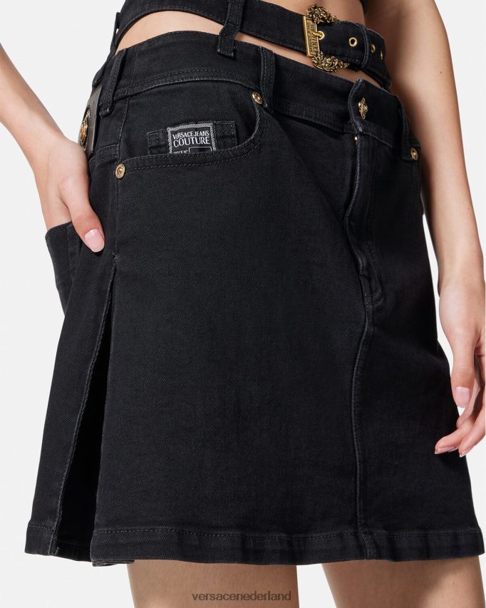 Versace barokke denim minirok met gesp vrouwen zwart kleding J2T4F42151