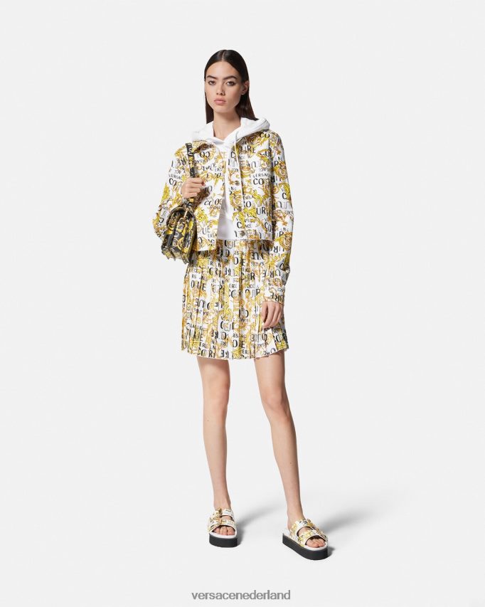 Versace couture plooirok met logo vrouwen goud en wit kleding J2T4F42248