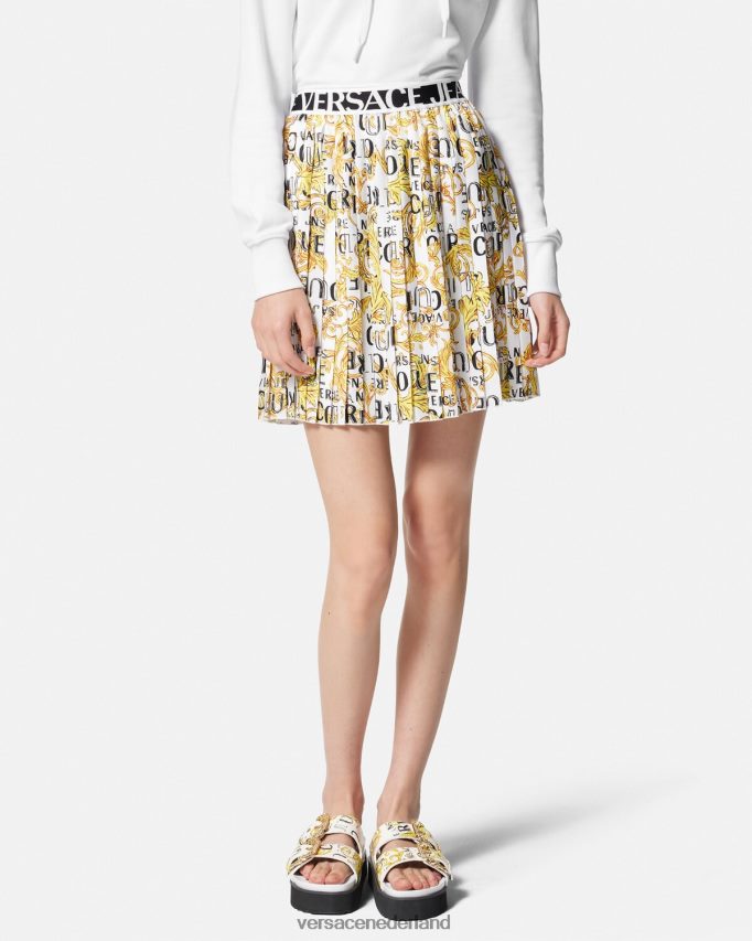 Versace couture plooirok met logo vrouwen goud en wit kleding J2T4F42248