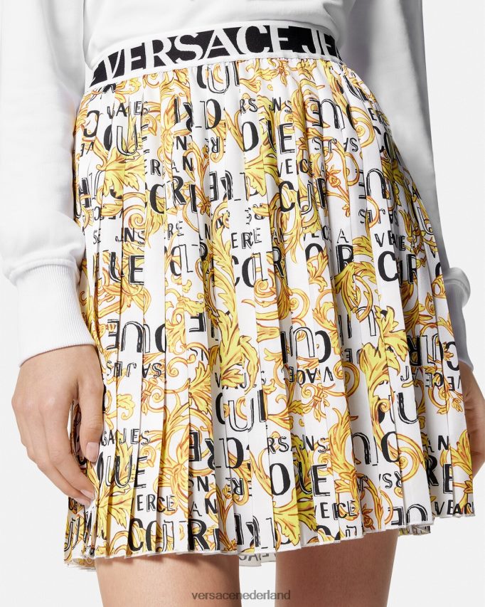 Versace couture plooirok met logo vrouwen goud en wit kleding J2T4F42248