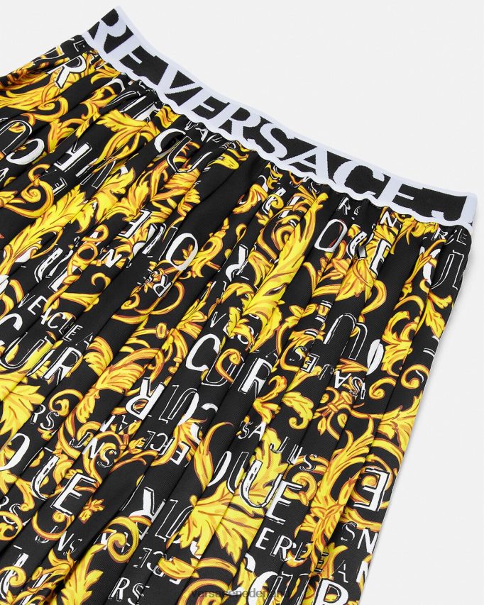 Versace couture plooirok met logo vrouwen zwart goud kleding J2T4F42250