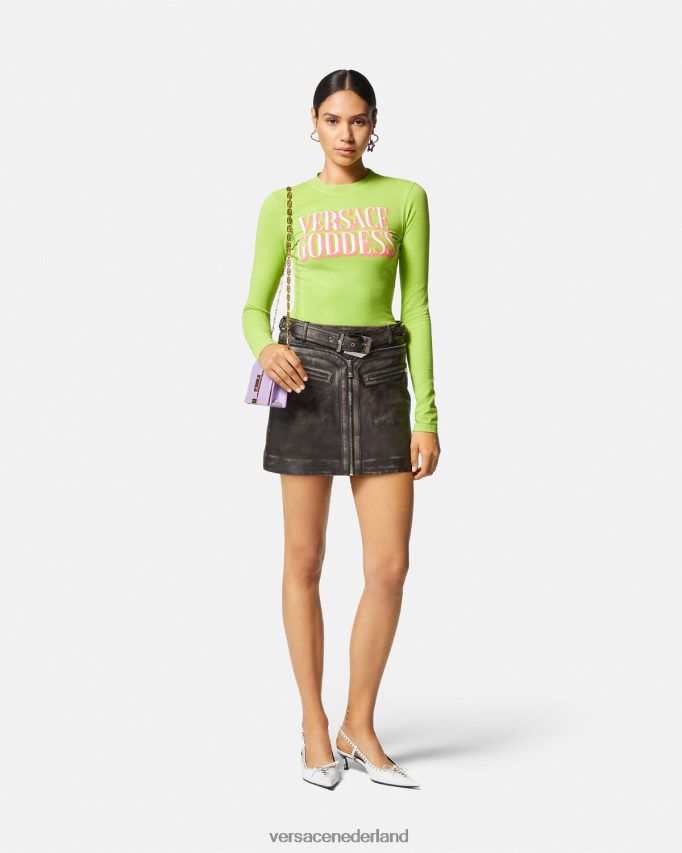 Versace minirok van geborsteld leer vrouwen grijs kleding J2T4F4182