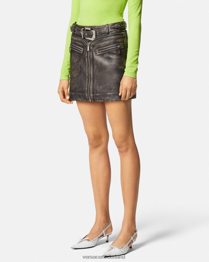 Versace minirok van geborsteld leer vrouwen grijs kleding J2T4F4182