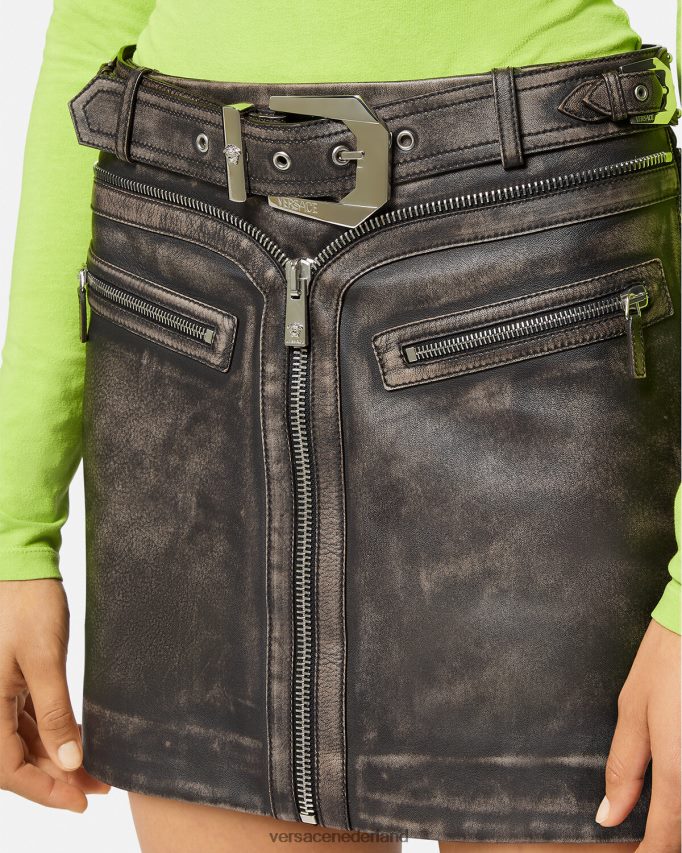 Versace minirok van geborsteld leer vrouwen grijs kleding J2T4F4182