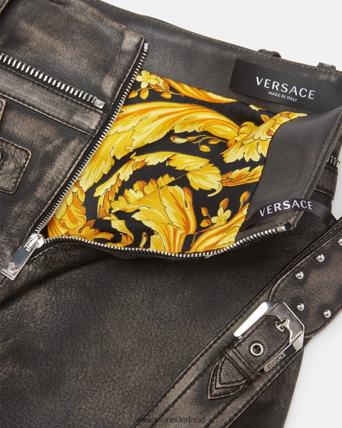 Versace minirok van geborsteld leer vrouwen grijs kleding J2T4F4182