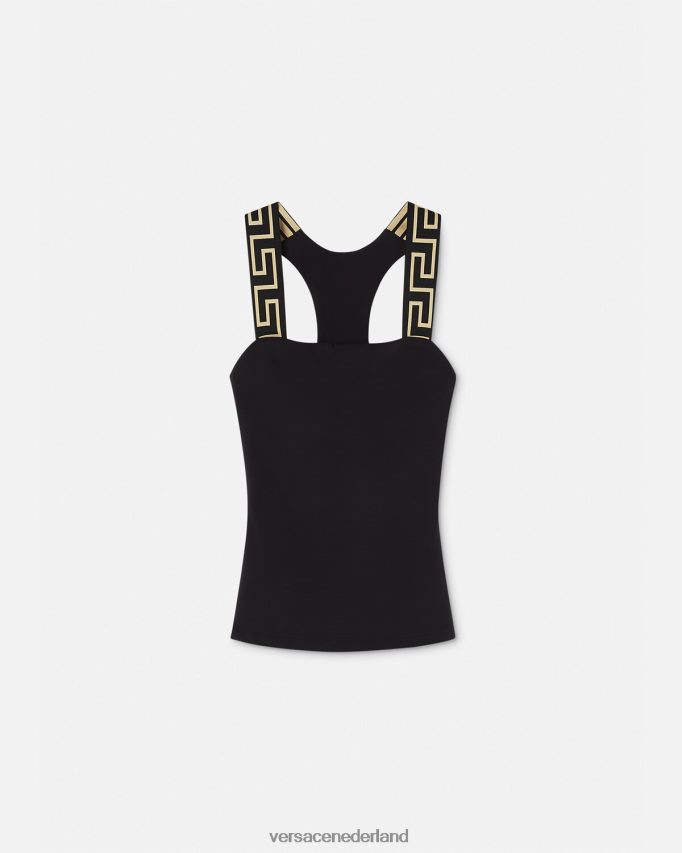 Versace Greca gym tanktop met rand vrouwen zwart kleding J2T4F4236