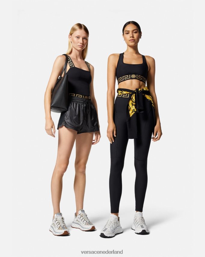 Versace Greca gym tanktop met rand vrouwen zwart kleding J2T4F4236