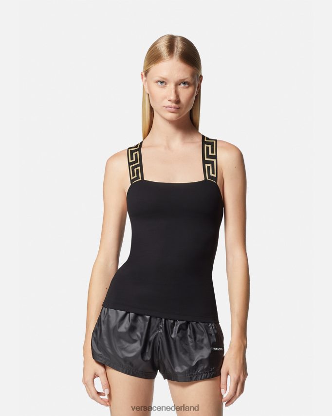 Versace Greca gym tanktop met rand vrouwen zwart kleding J2T4F4236