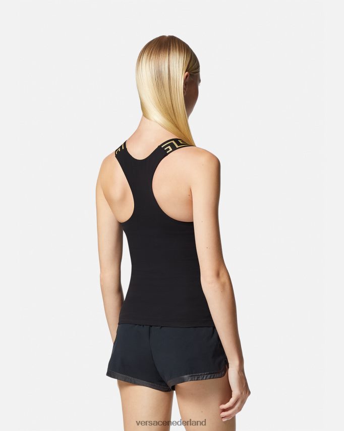 Versace Greca gym tanktop met rand vrouwen zwart kleding J2T4F4236