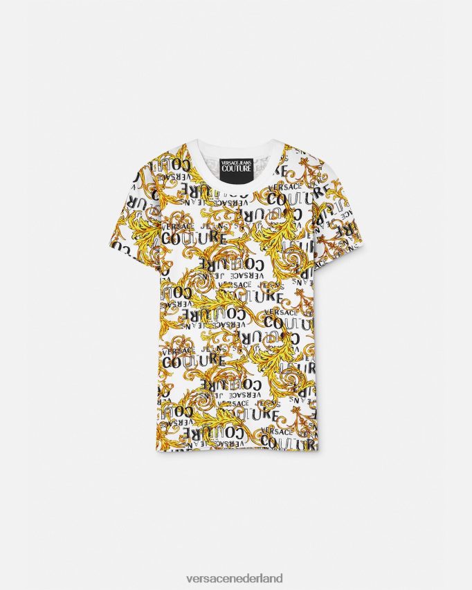 Versace Couture-T-shirt met logo vrouwen goud en wit kleding J2T4F42223