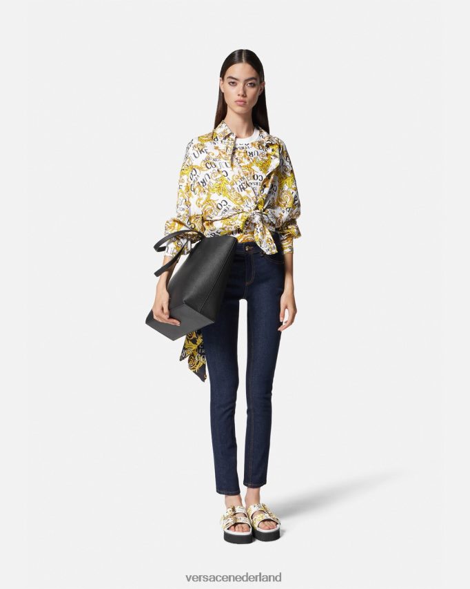 Versace Couture-T-shirt met logo vrouwen goud en wit kleding J2T4F42223