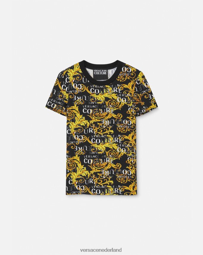 Versace Couture-T-shirt met logo vrouwen zwart goud kleding J2T4F42222