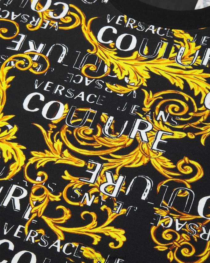 Versace Couture-T-shirt met logo vrouwen zwart goud kleding J2T4F42222
